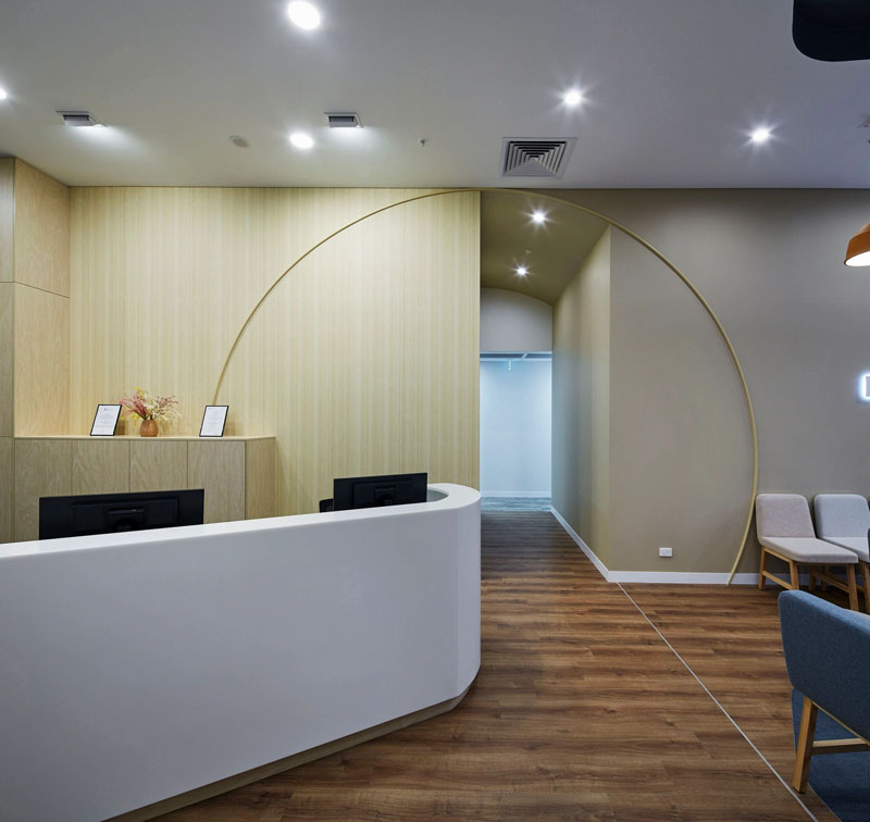 interior of butler family practice with seating and reception desk