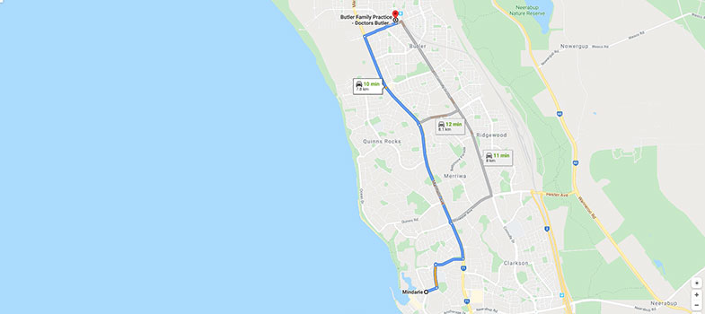 directions from Mindarie to Butler Family Practice